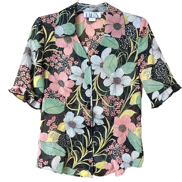 🌼 BFA Classics Sheer Floral Button-Up Blouse – Size Small - Picture 1 of 6